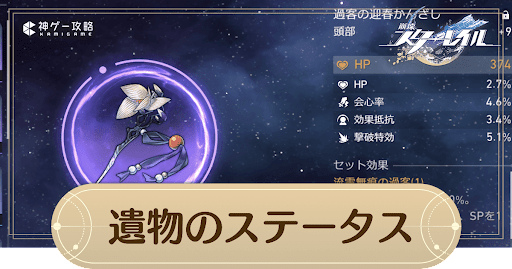 遺物のメインステータス