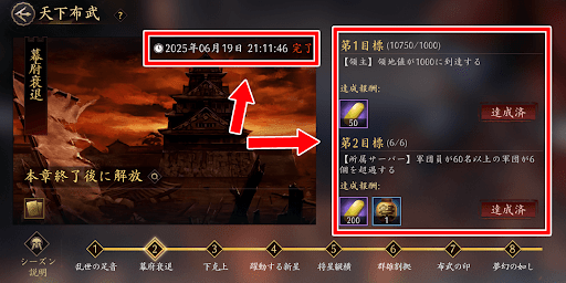 章ごとの目標達成または時間経過で進行