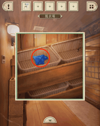 脱出ゲーム新館やすらぎの湯からの脱出_脱衣場_左側のカゴから濡れたタオルを入手する