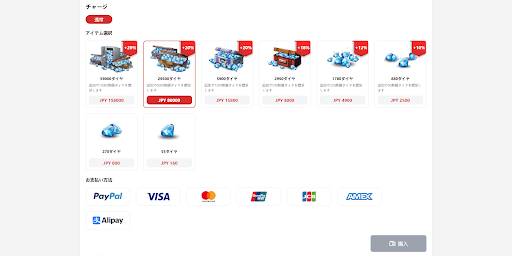 アイテムと支払い方法を選択する