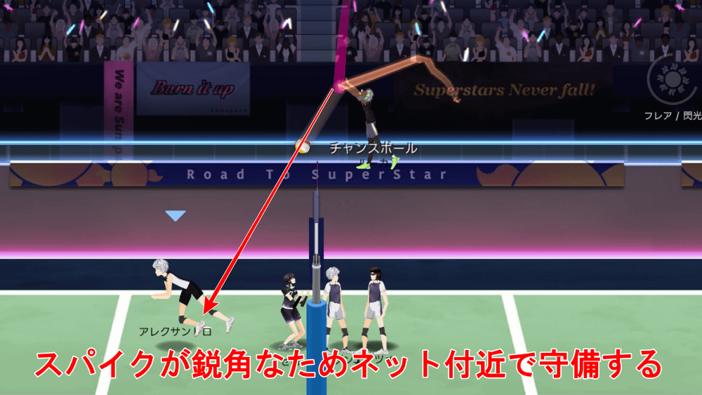 フライングする時はネット付近で受ける