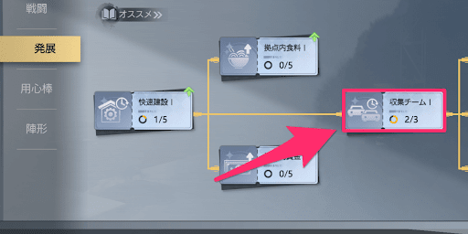 収集チームは発展タブで解放できる