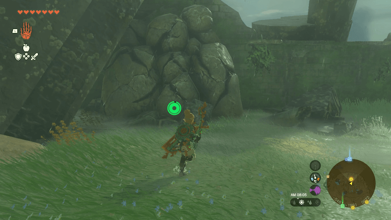 深穴付近の岩を破壊して魔人の目を見つける