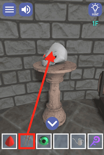 ドラゴンと魔法使いの住む塔_1階_ナイフを骸骨に差し込む