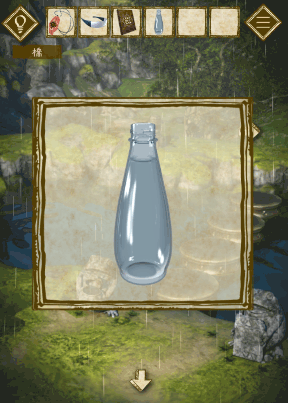 少女と雨の森_小瓶で水を汲む