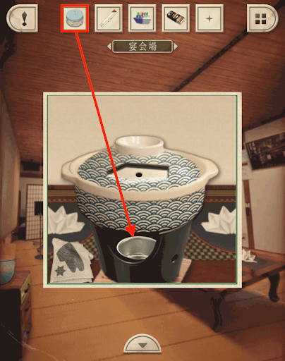 脱出ゲーム新館やすらぎの湯からの脱出_宴会場_キャンドルを鍋の下に置く