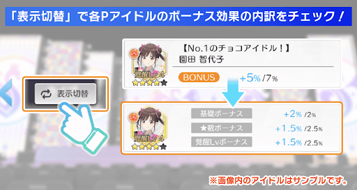 表示切替でボーナスの内訳を確認できる