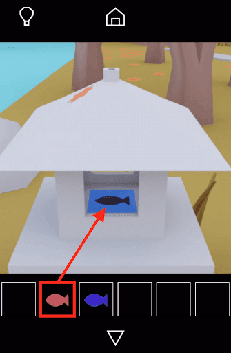 Dango_赤色の魚を灯篭の中に置く