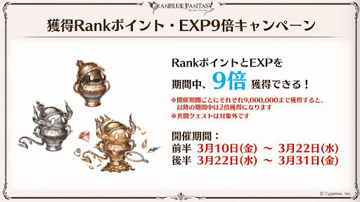 獲得・EXPランクポイント9倍CP