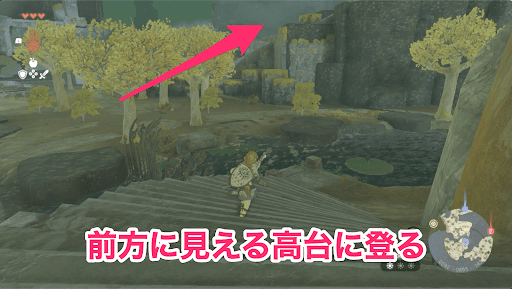 ウコウホの祠の塔から下りて高台へ登る