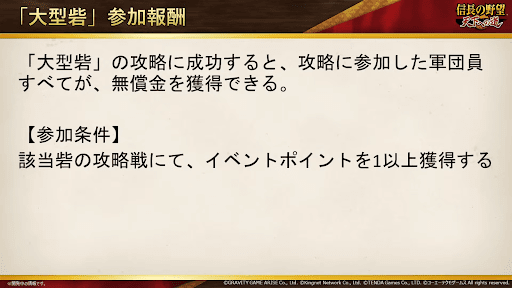 大型砦の参加報酬