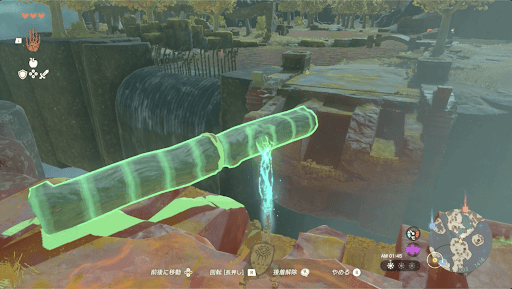 丸太を2本くっつけて崩れている橋にかける