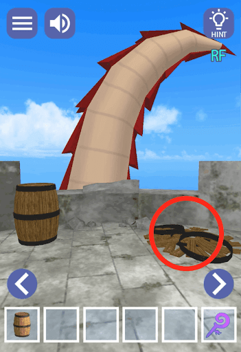 ドラゴンと魔法使いの住む塔_屋上_壊れた樽をタップして木を入手する