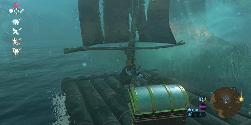 ゼルダBotW_宝箱をイカダに乗せてサリヤ湖を渡る