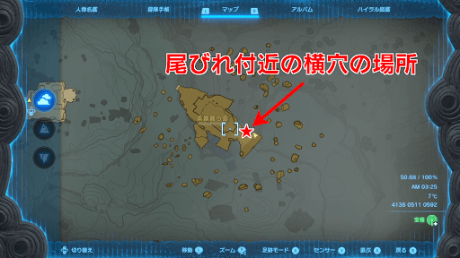 尾びれ付近の横穴の場所
