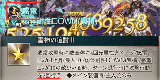 感電Lv10で2回行動