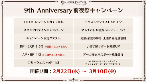 9周年Anniversary前夜祭キャンペーン