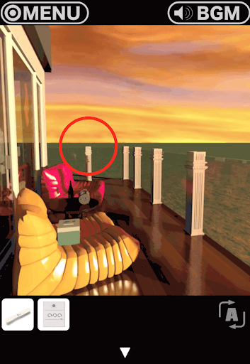 RESORT4黄昏クルーズへの脱出_テラス_画面中央をタップしてテラスの奥に移動する