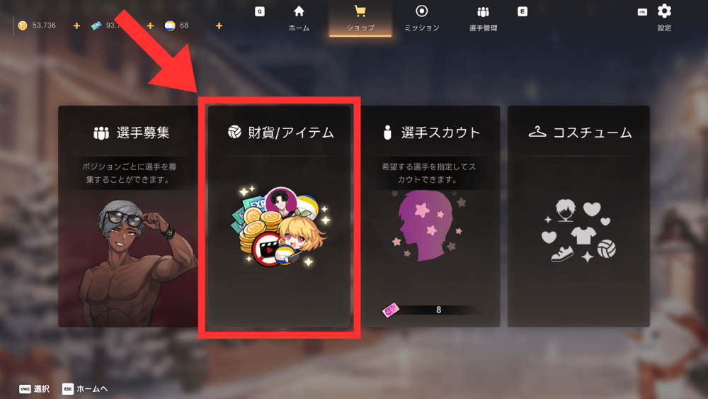 財貨/アイテムを選ぶ