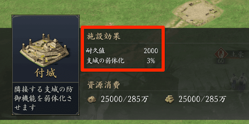 隣接する支城の防御機能を弱体化できる