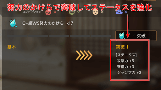 努力のかけらでステータスを底上げ