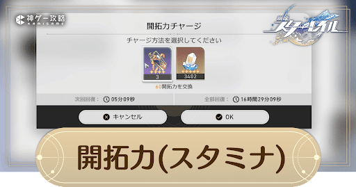 開拓力の回復方法