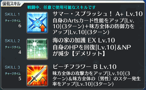 fgo-水着アルトリアスキル一覧