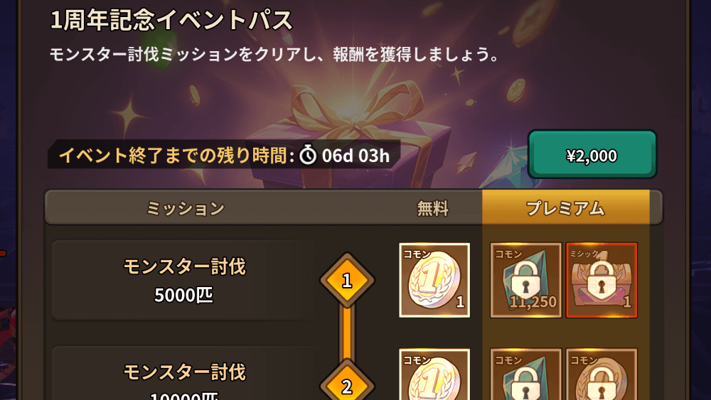 1周年記念イベントパス