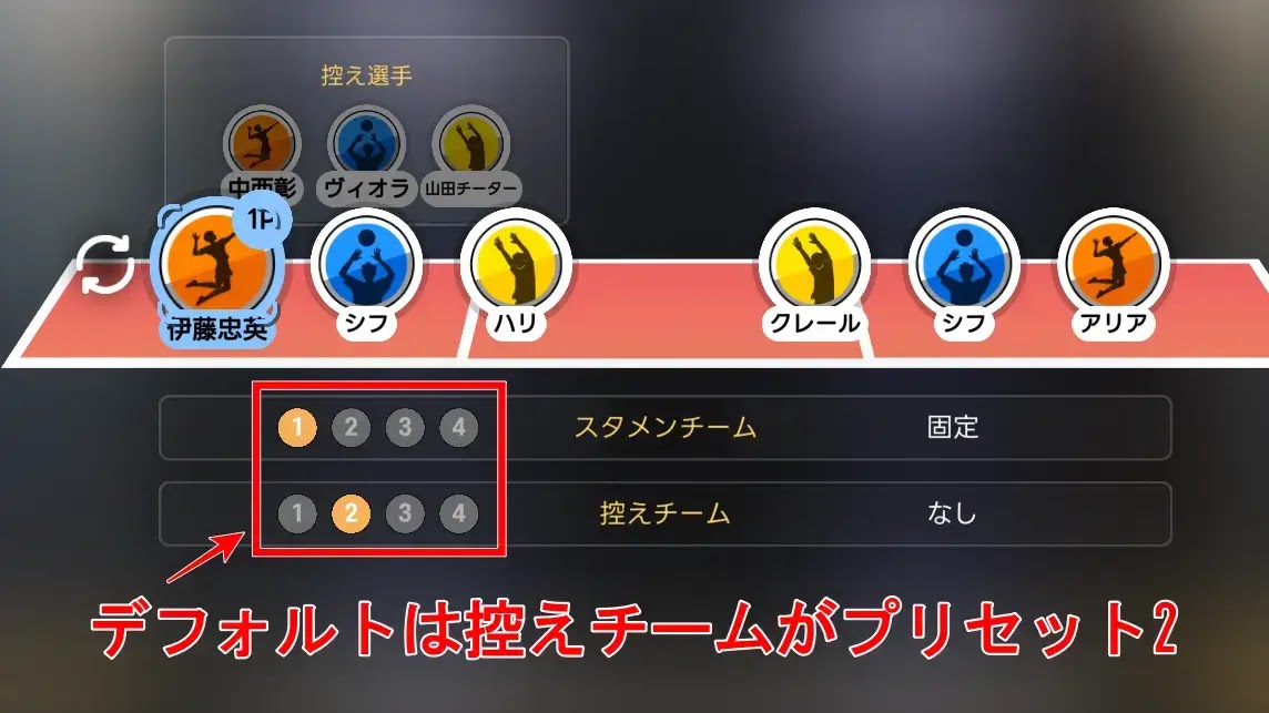 プリセットは試合前に切り替え可能