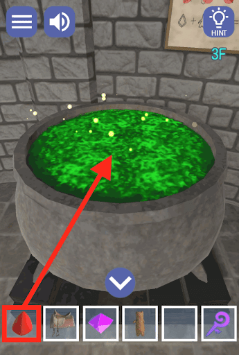 ドラゴンと魔法使いの住む塔_3階_ドラゴンの鱗を鍋に入れる