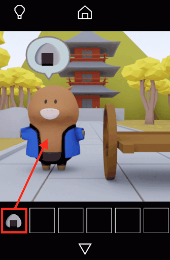 Dango_荷車の近くのぶたにおにぎりを渡す