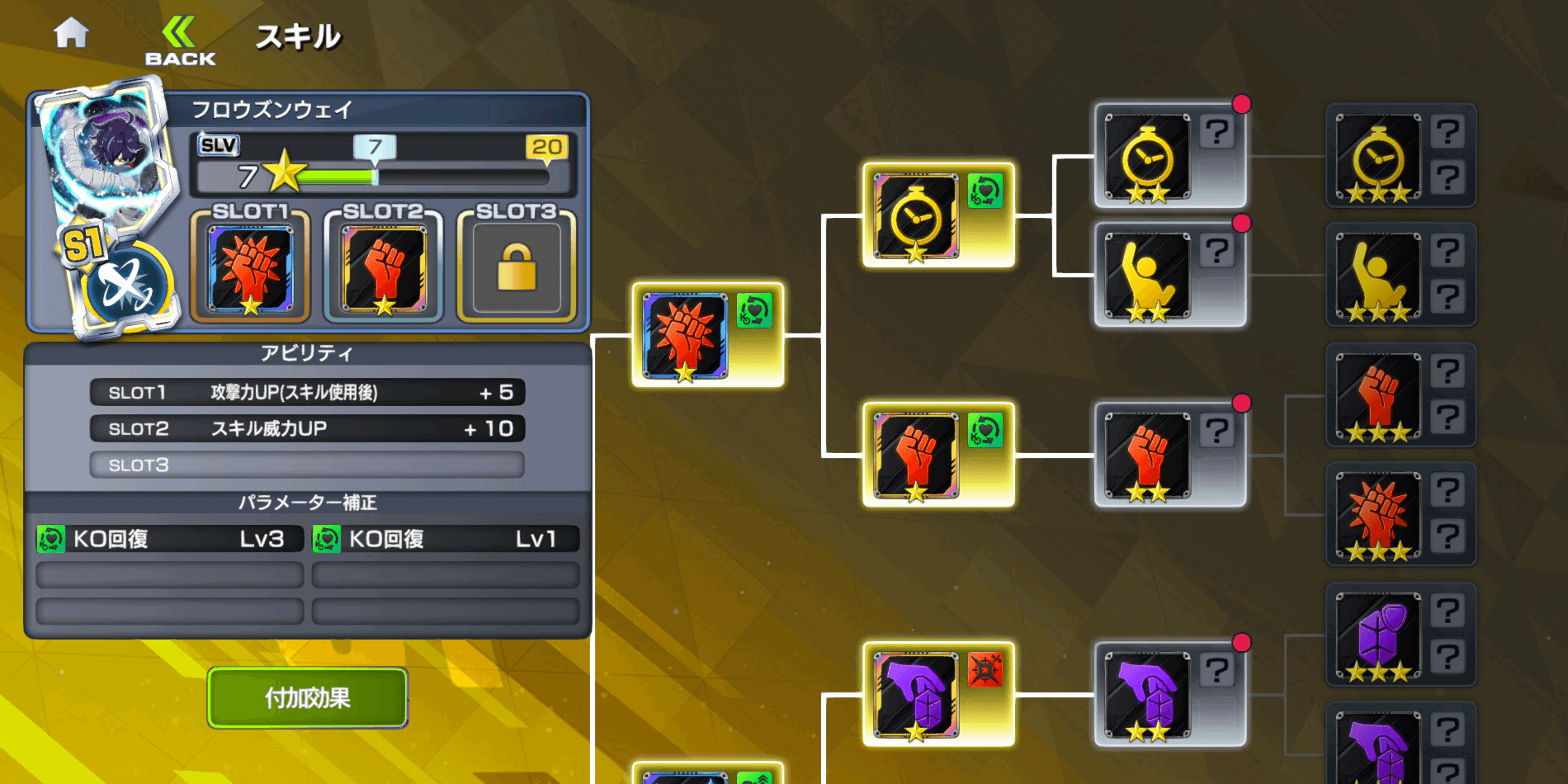 スキルごとに選択できるアビリティが違う