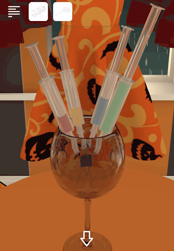 Spooky雨と少女とぬいぐるみ_注射器の液体の量が3段階あることを確認する_少ない方が1だとすると左から赤1黄1青2緑3であることがわかる