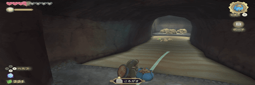 バクダンを転がして岩を壊す